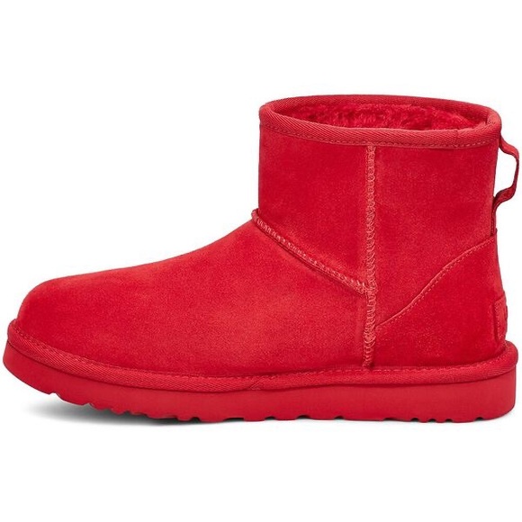 UGG CLASSIC SAMBA RED SUEDE MINI SIDE LOGO BOOTS - Picture 4 of 11